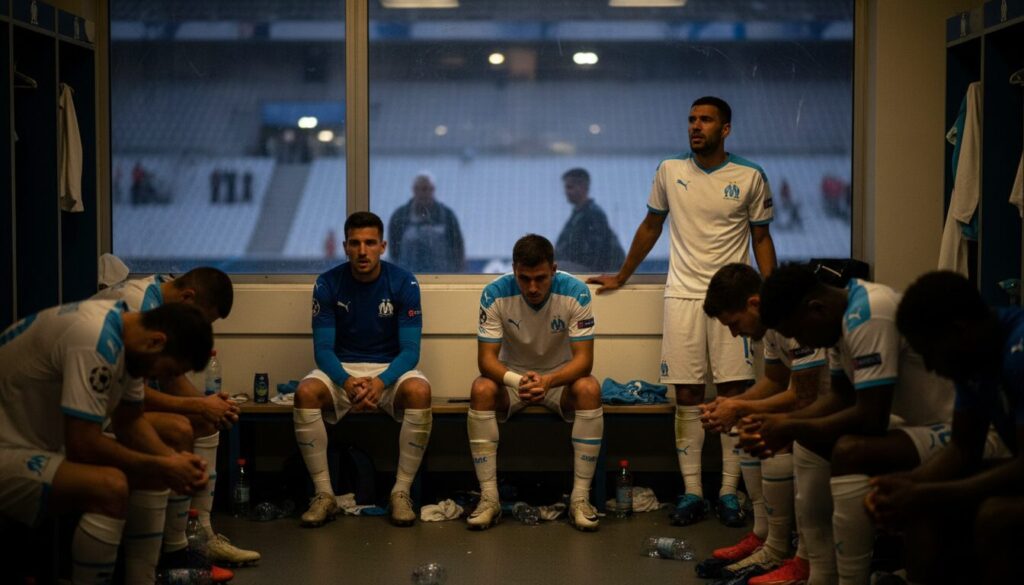 analyse de l'élimination de l'om en ligue des champions, mettant en lumière le manque de leadership et de caractère de l'équipe.