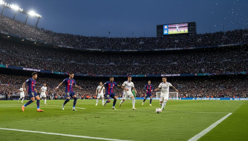suivez en direct le choc spectaculaire entre le fc barcelone et le real madrid lors de la super coupe d'espagne 2025. ne manquez aucun moment de cette rencontre légendaire !