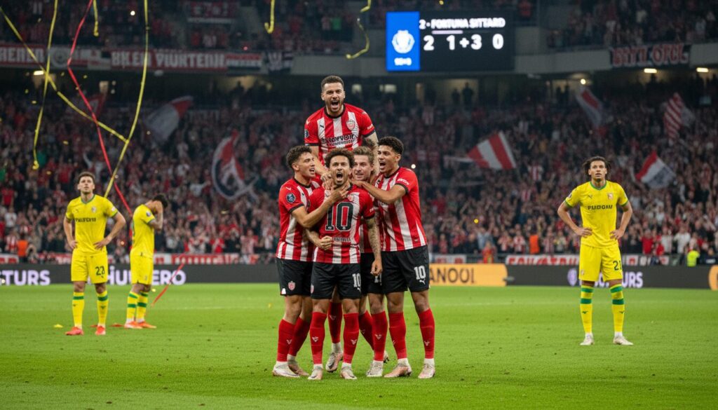 feyenoord s'impose face à fortuna sittard et confirme son rôle de leader précoce en eredivisie grâce à une performance impressionnante.
