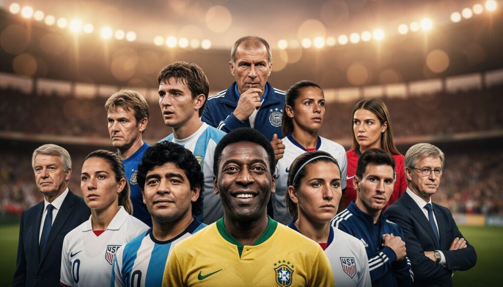 découvrez les hommes et femmes qui ont marqué l'histoire du football mondial par leur talent, leur passion et leurs exploits légendaires.
