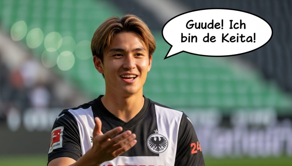découvrez l'arrivée de la nouvelle recrue kosugi, keita, qui salue en hessien avec un 'gude'. retour sur son parcours de la suède à l’eintracht.