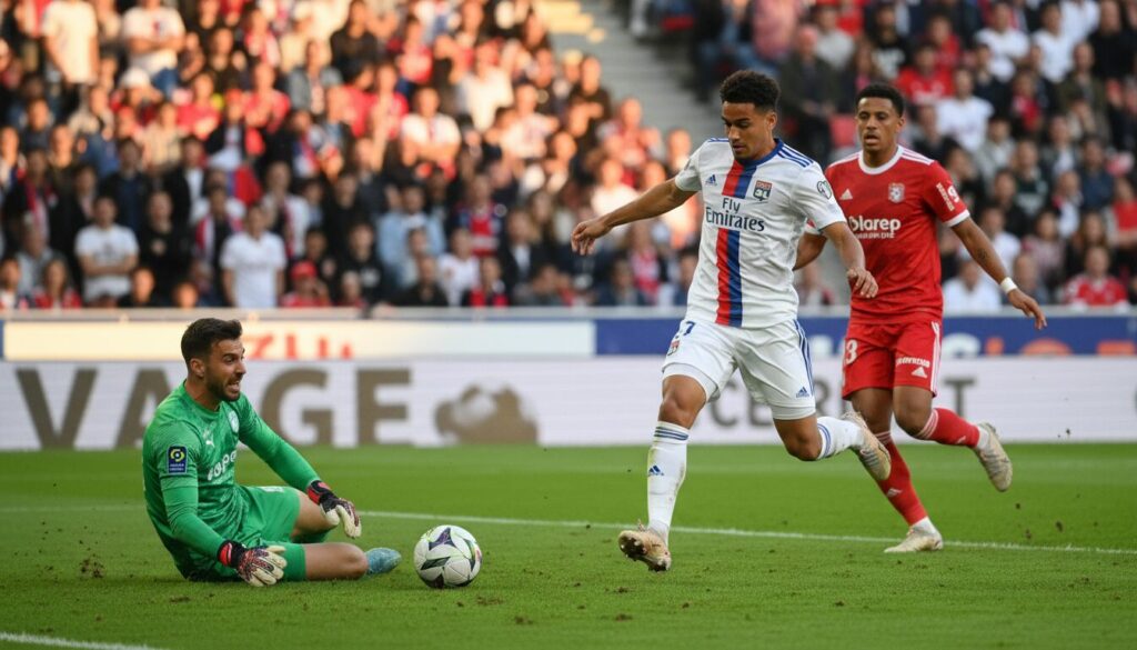 ol profite d'une erreur de bodart dès la première minute pour prendre l'avantage face à lille lors du match.