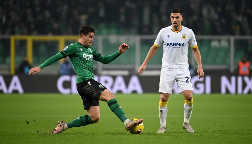 retour sur la performance remarquable de fadera en défense et de pellegrino, véritable pilier du match sassuolo-parma, avec des notes respectives de 5 et 7.