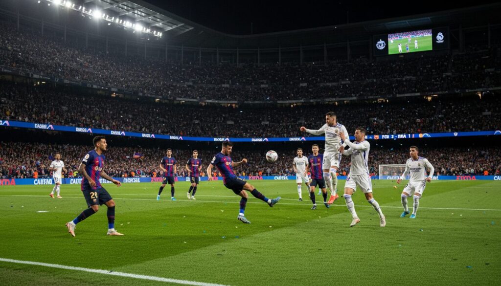 suivez en direct la super coupe d'espagne 2025 et vivez toute l'intensité du match entre le fc barcelone et le real madrid. résultats, commentaires et actions en temps réel.