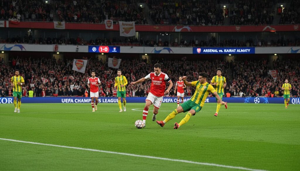 suivez en direct le match passionnant entre arsenal et kairat almaty lors de la ligue des champions 2025-2026. ne manquez aucune action de cette rencontre clé !
