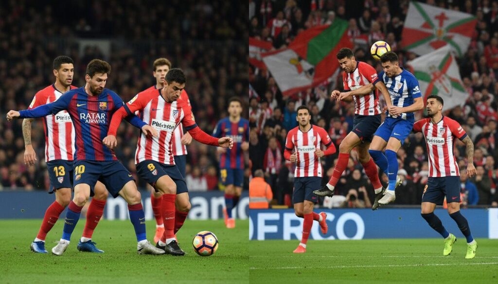 revivez les demi-finales passionnantes de la coupe du roi avec le fc barcelone affrontant l'atlético de madrid et un derby basque intense qui enflamme la compétition.