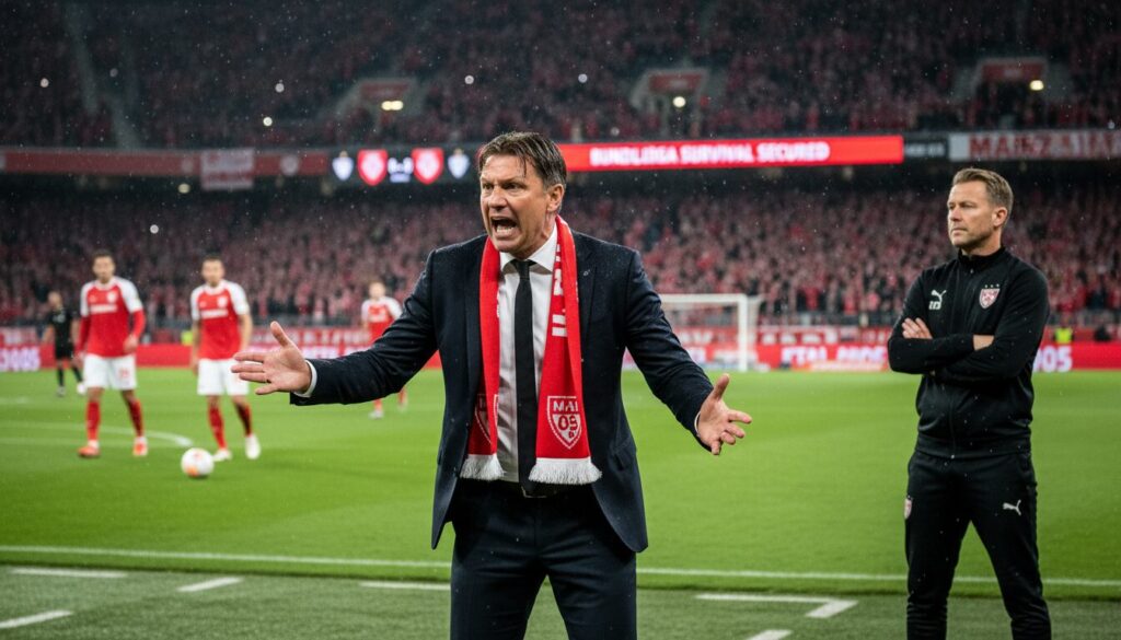 fischer relance mayence et assure la survie en bundesliga, tandis que becker est pressenti pour succéder à hollerbach en tant qu'entraîneur.