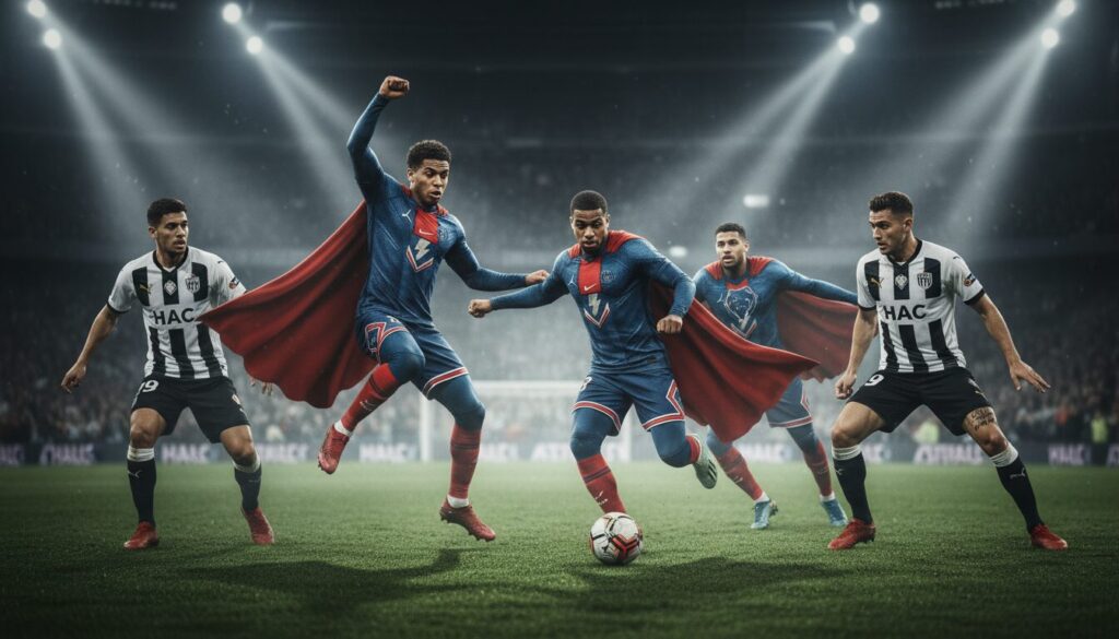 découvrez comment les talents du paris saint-germain brillent sur le terrain face au hac dans un duel passionnant de football.