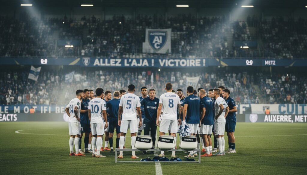 l'aj auxerre affronte metz lors d'un match décisif sans la présence d'oussama el-azzouzi et danny namaso, absents pour cette rencontre importante.