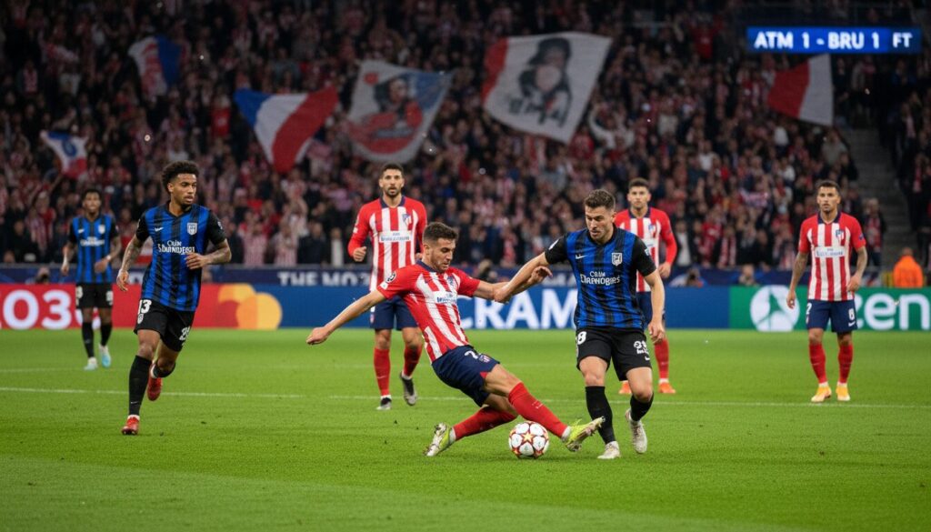 l'atlético de madrid fait match nul contre bruges lors du match aller des play-offs de la ligue des champions, une rencontre intense et pleine de suspense.