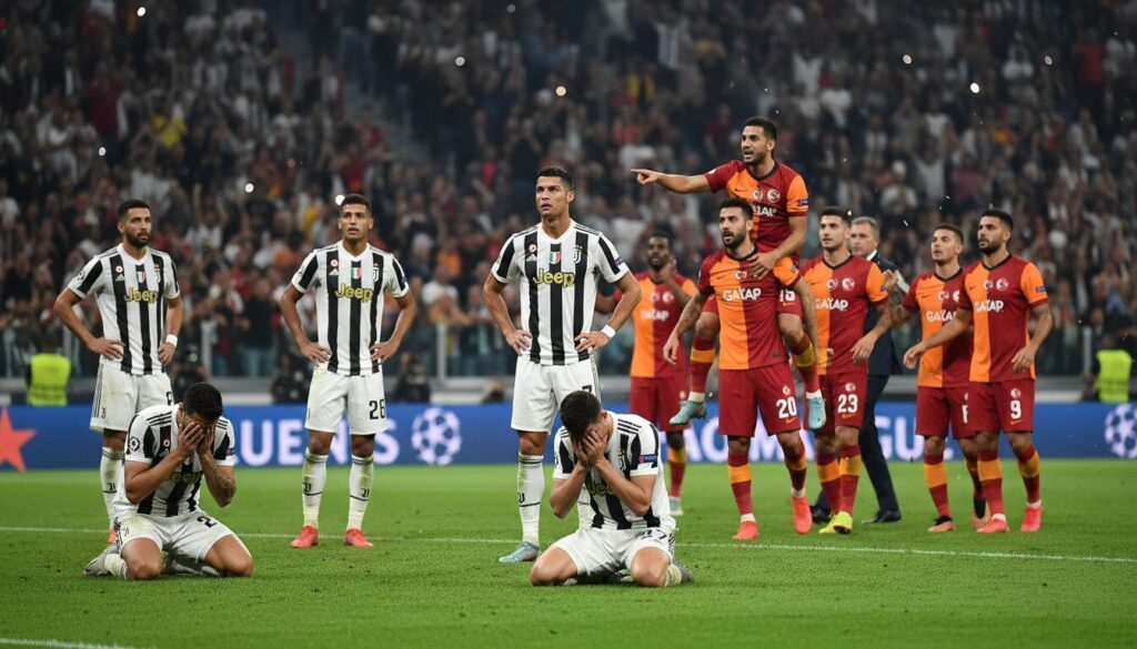 la juventus subit une lourde défaite face à galatasaray, mettant en péril ses ambitions en ligue des champions pour cette saison.