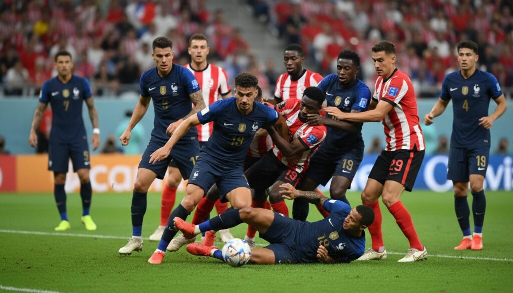 les bleus subissent une pression intense dès les premières minutes du match, montrant des difficultés dès le coup d'envoi.