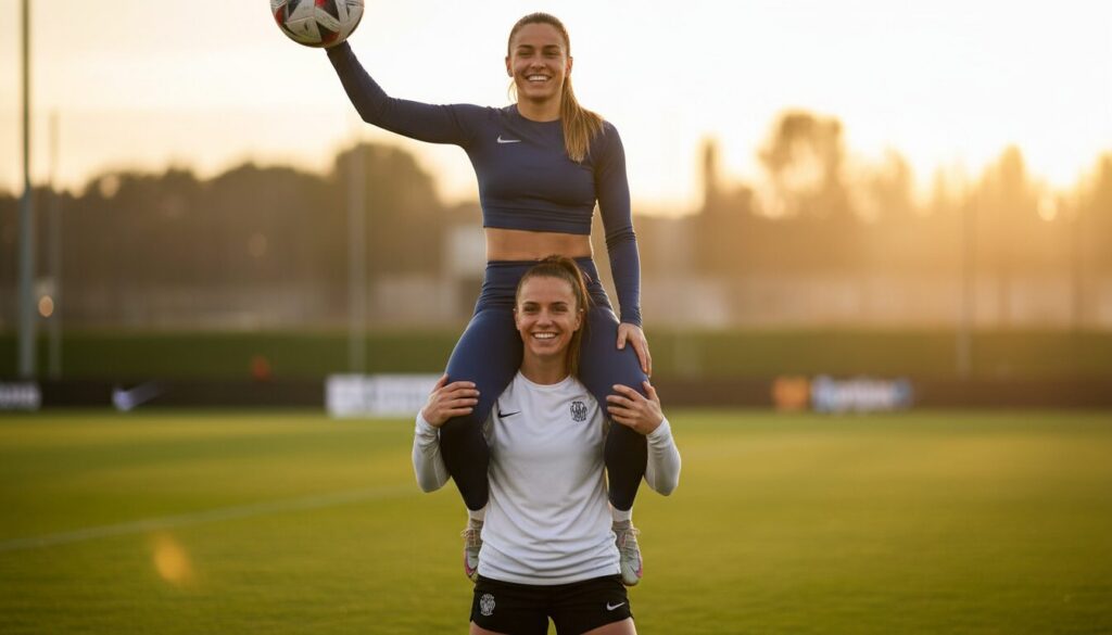 découvrez les acrobaties amoureuses captivantes de la footballeuse la plus en vogue et son compagnon footballeur, un duo passionné qui fait sensation sur et en dehors du terrain.