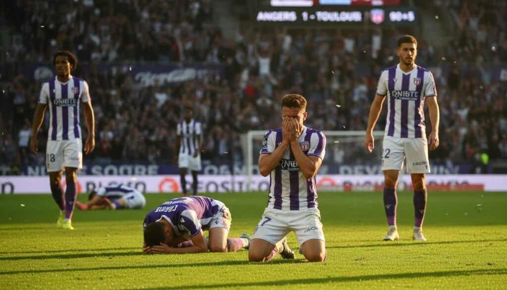 revivez le match de ligue 1 où toulouse s'incline de justesse face à angers (1-0), avec un but décisif dans les dernières secondes, marquant une défaite cruelle pour les visiteurs.