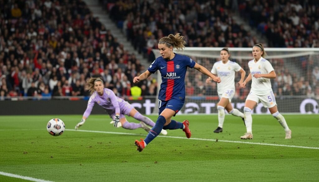 revivez l'ouverture du score de kaja korosec pour le paris fc face au real madrid lors d'un match palpitant de la ligue des champions féminine.