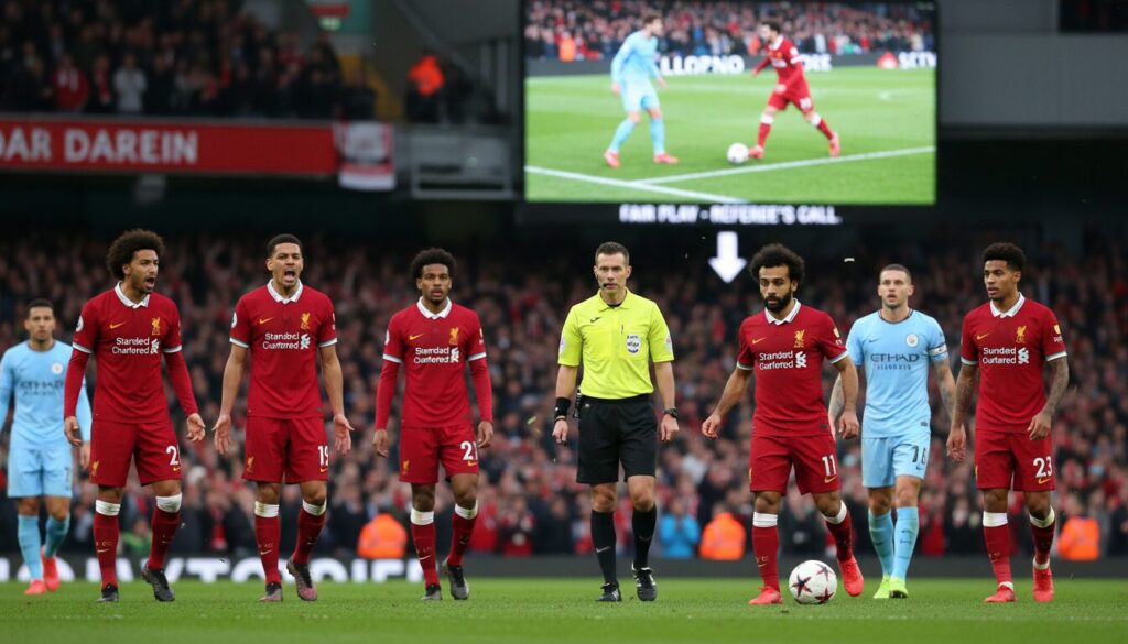 liverpool bénéficie de trois décisions arbitrales consécutives après man city, avec une défense justifiée de l'arbitre concernant mohamed salah.
