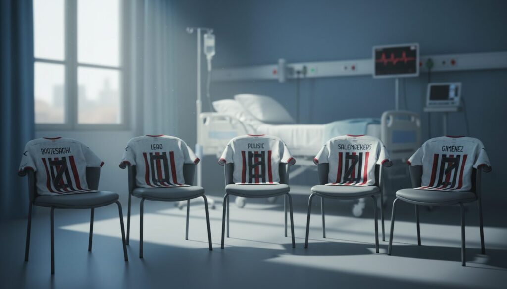 découvrez les dernières informations sur l'état de santé des joueurs de milan : bartesaghi, leao, pulisic, saelemaekers et gimenez. suivez les mises à jour de l'infirmerie du club.