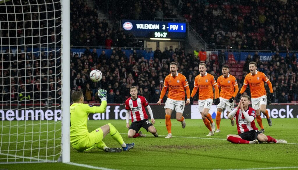volendam crée la surprise en battant le psv lors d'un weekend palpitant en eredivisie, marqué par de nombreux buts tardifs qui ont tenu les fans en haleine.