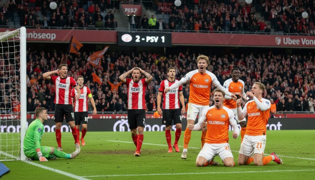 volendam surprend le psv en inscrivant un but décisif dans les dernières minutes, infligeant aux leaders leur deuxième défaite de la saison.