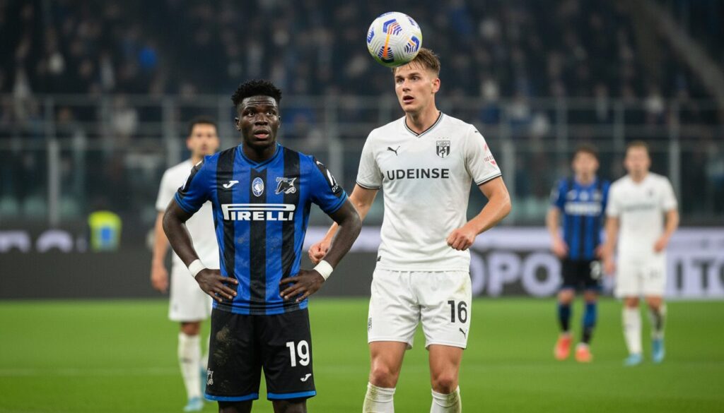 lors du match atalanta-udinese, kossounou déçoit avec une prestation confuse notée 4,5, tandis que kristensen s'impose dans les airs avec une solide performance notée 7.