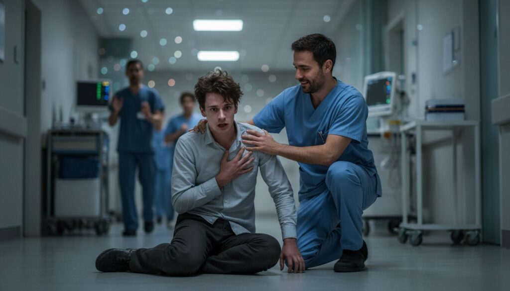 découvrez les moments d'angoisse à l'hôpital après l'effondrement de banda, avec conte venu à son secours. di francesco rassure sur son état, évoquant un simple choc.