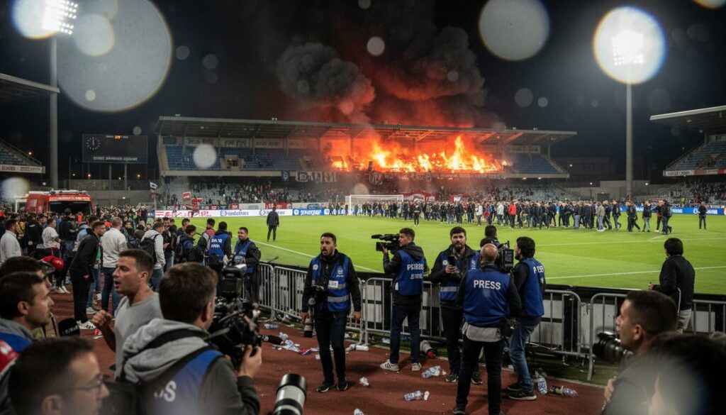 découvrez les événements dramatiques à bastia : incendie en tribune, journalistes bloqués et envahissements à répétition qui secouent la ville.