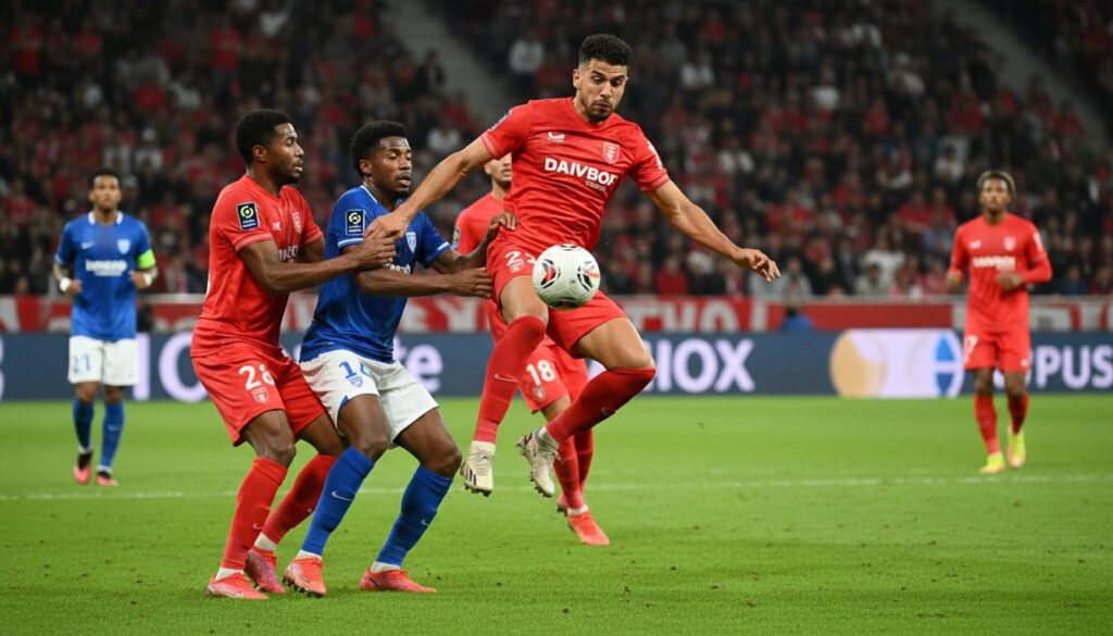 revivez le match brest-le havre avec diaz qui s'envole sur le terrain tandis que boufal bute sur une défense adverse solide.