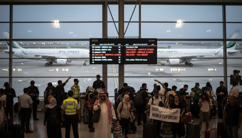 découvrez les enjeux de la coupe du monde 2026 avec la fermeture de l'espace aérien et les problèmes de visas qui représentent des obstacles majeurs pour l'irak dans sa participation à cet événement intercontinental.