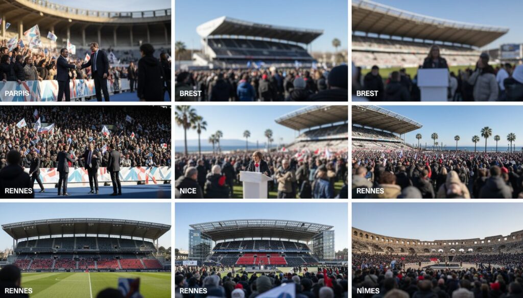 découvrez comment les stades se transforment en lieux stratégiques lors des élections municipales à paris, brest, nice, rennes, montpellier et nîmes, devenant des terrains clés de la campagne.