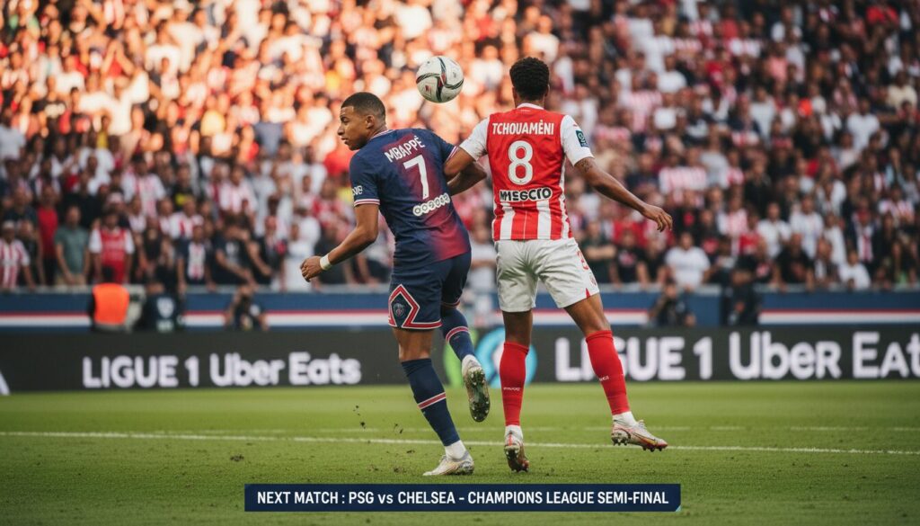 suivez le duel décisif de ligue 1 entre le psg et monaco, un match clé avant le grand rendez-vous du psg contre chelsea.