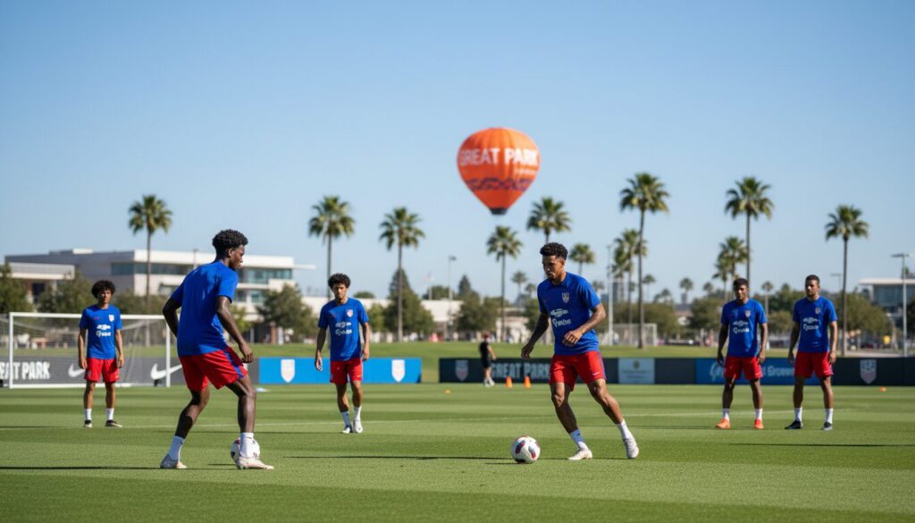le great park d'irvine, situé en orange county, accueille l'équipe américaine pour ses séances d'entraînement en vue de la coupe du monde, offrant un cadre idéal pour la préparation des joueurs.