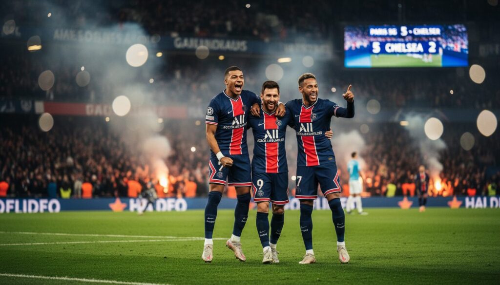 revivez la victoire spectaculaire du psg contre chelsea (5-2) lors du match aller de la ligue des champions, une démonstration de force et de maîtrise sur le terrain.