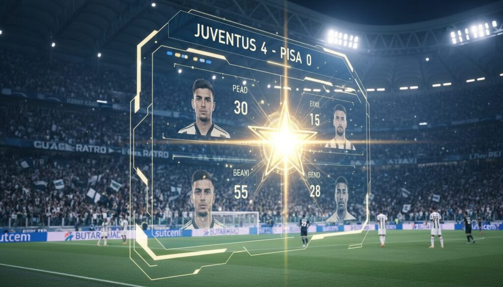revivez la victoire éclatante de la juventus contre pisa (4-0) en serie a, avec les notes des joueurs et la performance exceptionnelle de yildiz à turin.
