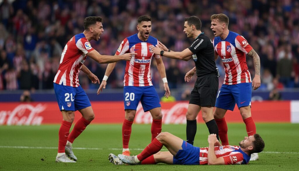 l'atlético madrid demande un penalty suite à une faute sur gyokeres, estimant que la décision arbitrale est insuffisante et suscite la polémique.