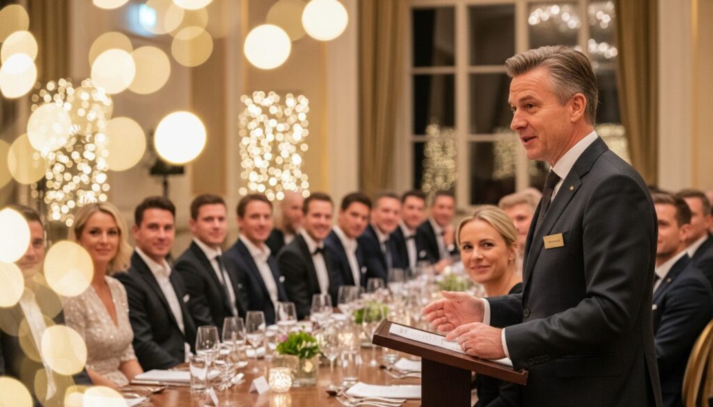 découvrez le discours émouvant de dreesen, qui célèbre avec admiration l'équipe d'entraîneurs lors d'un banquet inoubliable, soulignant une première expérience unique.