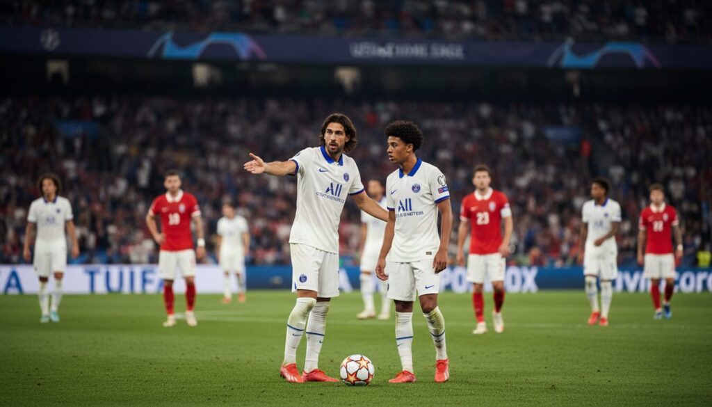 analyse de la composition probable du psg pour la demi-finale retour contre le bayern, avec un focus sur le choix entre fabian ruiz et désiré doué.
