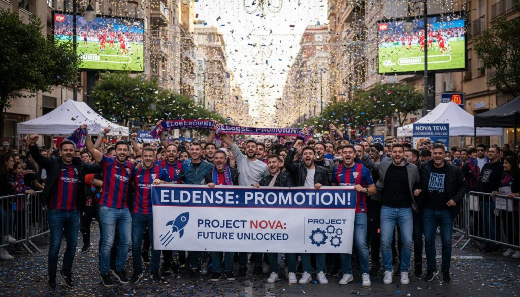 célébration à eldense pour la montée en division et le lancement en douceur du nouveau projet, réunissant la communauté autour de cet événement marquant.