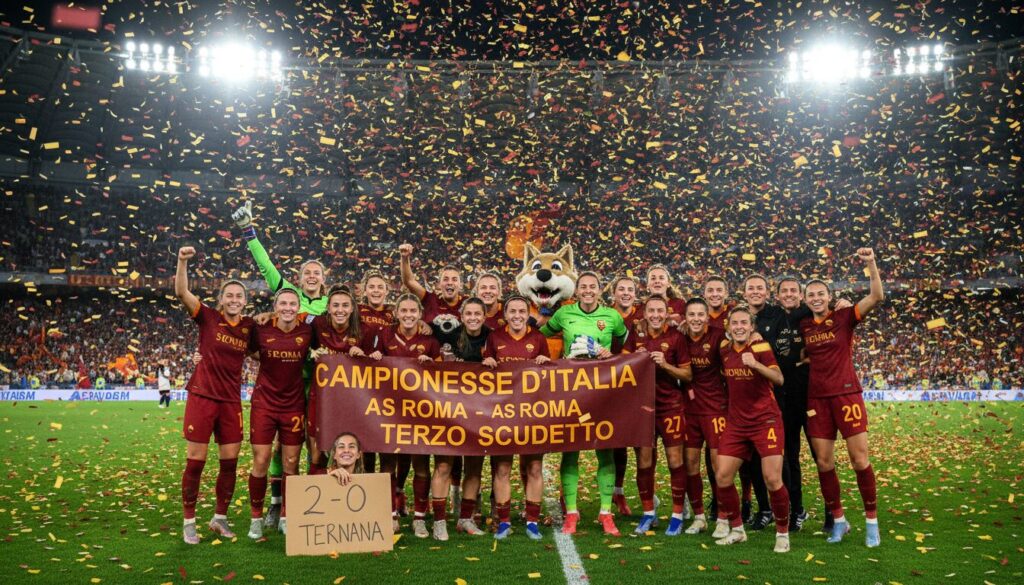 la roma féminine décroche son troisième scudetto avec une victoire éclatante 2-0 contre ternana, affirmant sa suprématie en serie a italienne.