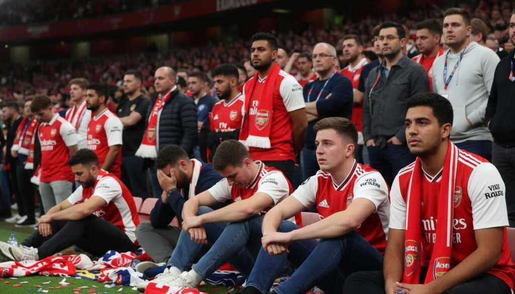 découvrez la déception des supporters d'arsenal après la défaite dramatique aux tirs au but contre le psg en ligue des champions, un choc émotionnel intense qui marque une nuit mémorable.