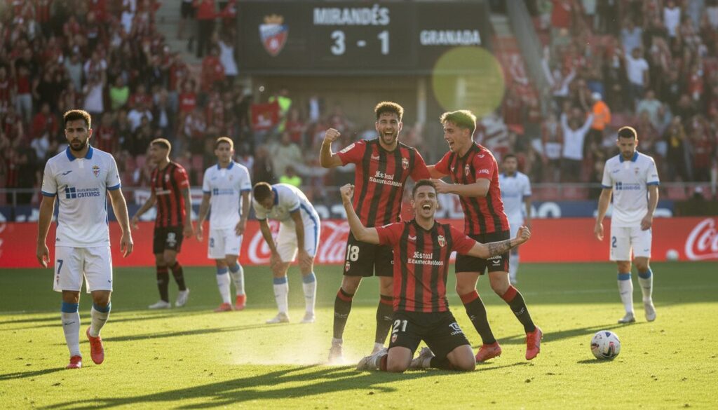 revivez la victoire éclatante du mirandés contre grenade avec un score de 3-1 dans un match intense et plein d'émotions.