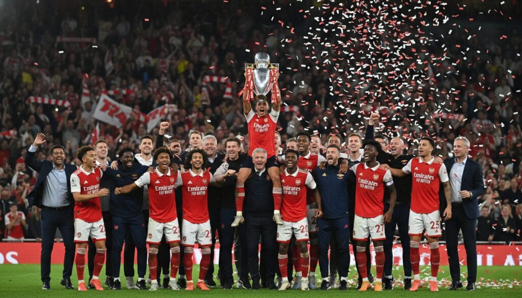 arsenal remporte le titre de champion d'angleterre de premier league pour la première fois depuis 2004, marquant un triomphe historique pour le club londonien.