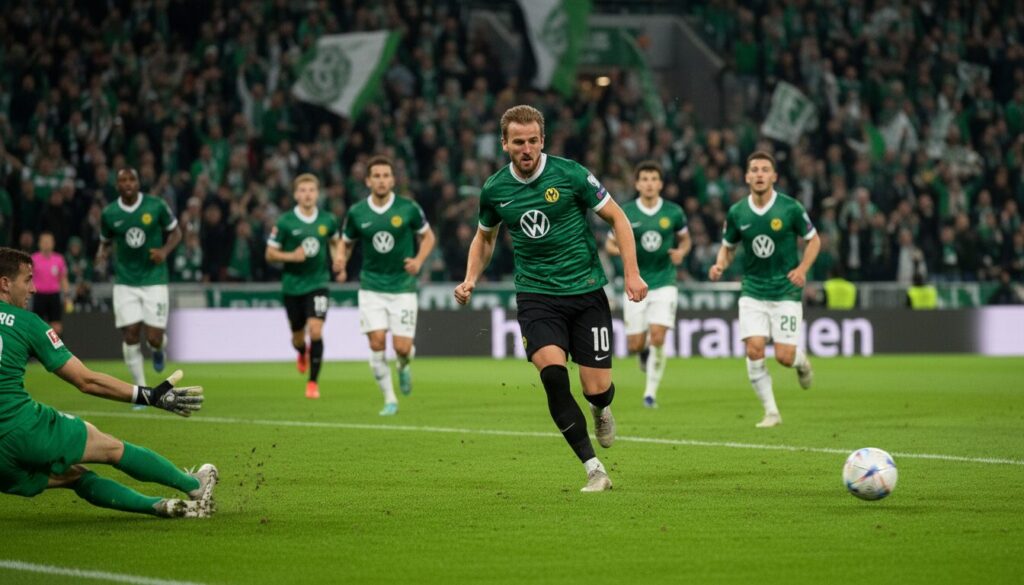 découvrez le retour impressionnant de wappen et le penalty décisif de kane dans un match historique à wolfsburg, analysé par le reporter de kicker.