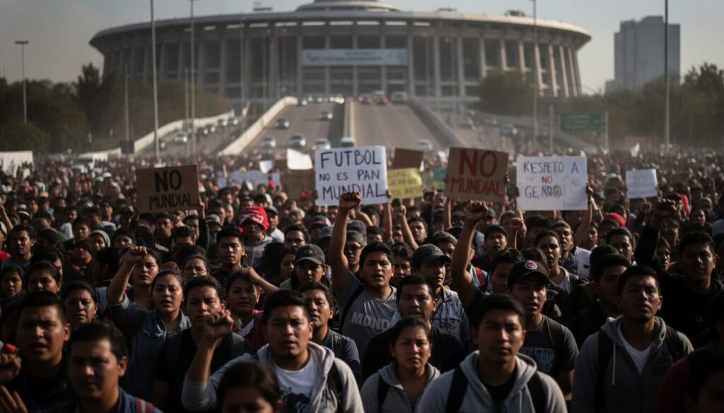 des milliers de manifestants bloquent les accès au stade de mexico avant le coup d'envoi de la coupe du monde 2026, provoquant d'importantes perturbations autour de l'événement sportif majeur.
