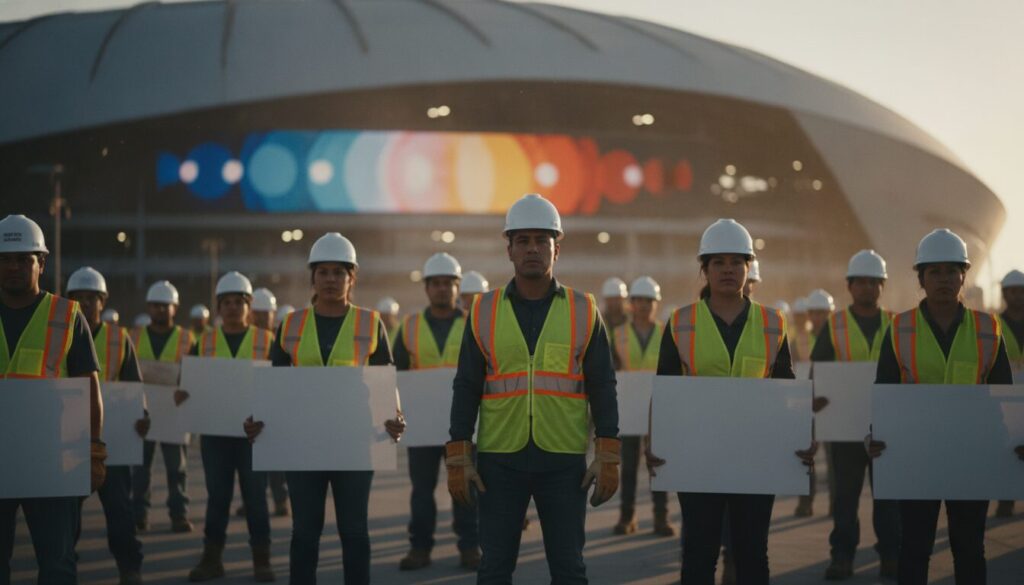 analyse des mouvements de grève des employés hispaniques du sofi stadium en vue de la coupe du monde 2026, leurs motivations et impacts potentiels.