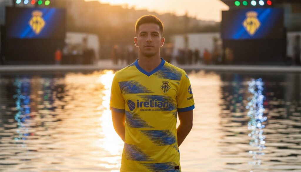 découvrez le nouveau maillot d'el villarreal, inspiré par l'eau, avec mikautadze en vedette dans cette présentation exclusive.