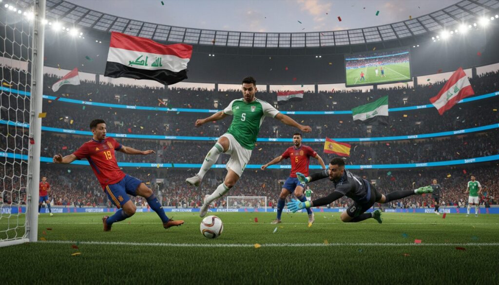 revivez le moment fort du match entre l'irak et l'espagne, où l'irak a marqué un but spectaculaire qui a captivé le monde entier.