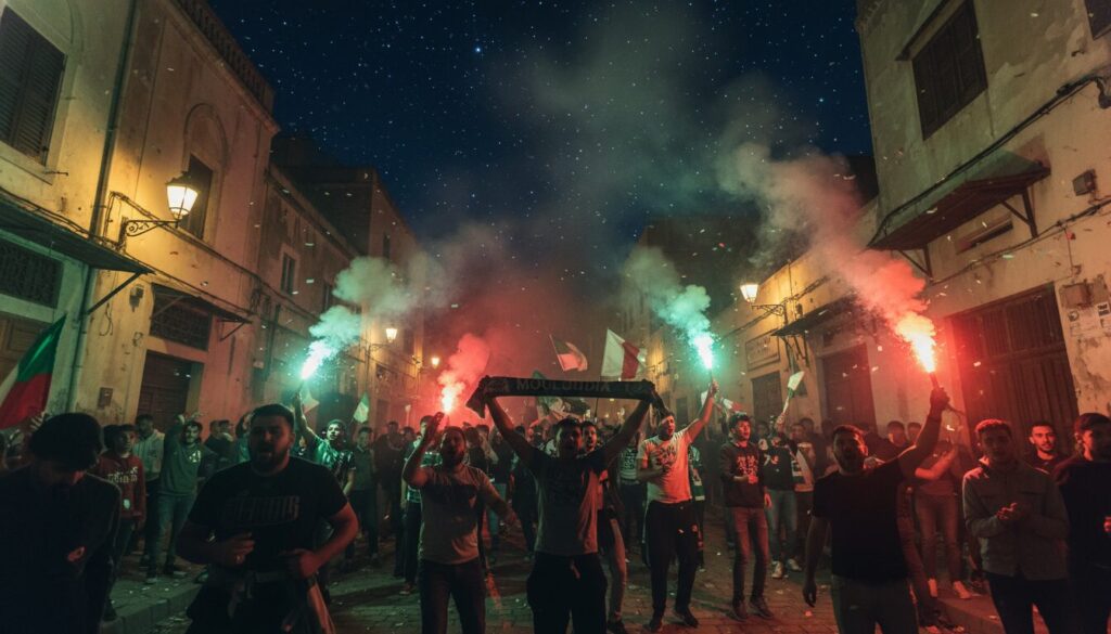 les ultras du mouloudia enflamment les nuits étoilées de bab el oued avec leur passion et leur ferveur, créant une ambiance unique et inoubliable pour les supporters.