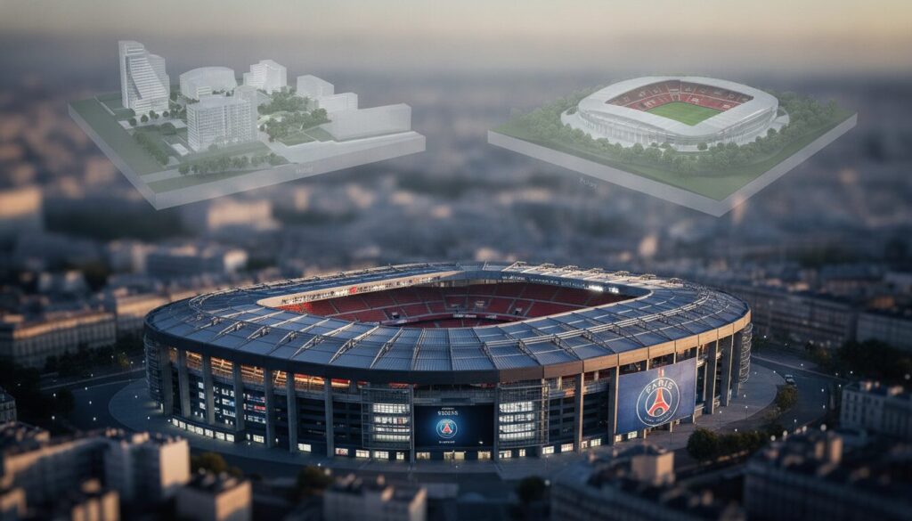 projet du nouveau stade du psg : incertitudes autour des sites de massy et poissy, alors que le parc des princes reprend l'avantage comme lieu privilégié.