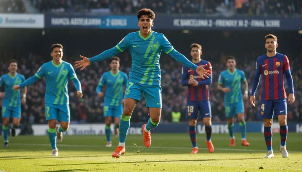 lors du match amical, le jeune prodige hamza abdelkarim a brillé en signant un doublé, mais le barça a finalement dû se contenter d'un match nul.