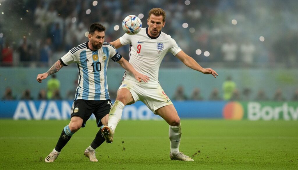 ne manquez pas l'affrontement intense entre l'angleterre et l'argentine au mondial de football, un duel passionnant pour décrocher une place en demi-finale.